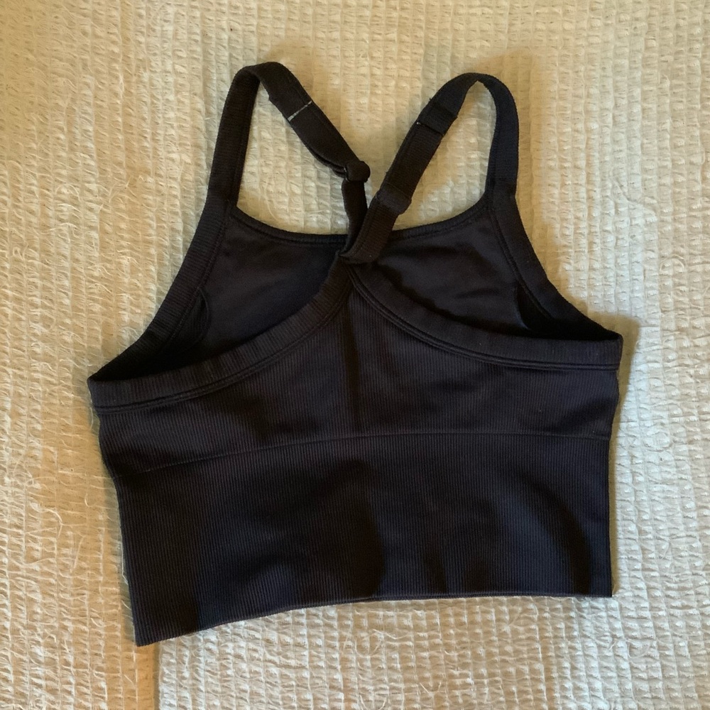 Alo Yoga Seamless Ribbed Favorite Sports Bra Tank Top Black Logo Size Small - Picture 7 of 11